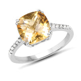2.82 Carat Genuine Citrine and White Topaz .925 Sterling Silver Ring