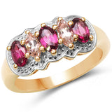 14K Yellow Gold Plated 1.16 Carat Genuine Morganite & Rhodolite .925 Sterling Silver Ring