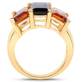 14K Yellow Gold Plate 8.14 Carat Genuine Smoky Quartz Citrine & Champagne Quartz .925 Silver Ring
