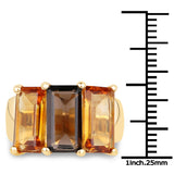 14K Yellow Gold Plate 8.14 Carat Genuine Smoky Quartz Citrine & Champagne Quartz .925 Silver Ring