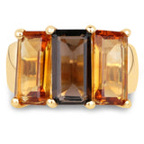 14K Yellow Gold Plate 8.14 Carat Genuine Smoky Quartz Citrine & Champagne Quartz .925 Silver Ring