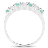 0.46 ct. Genuine Emerald and White Topaz .925 Sterling Silver Ring