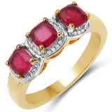 14K Yellow Gold Plated 1.98 Carat Genuine Ruby .925 Sterling Silver Ring