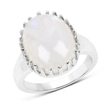 8.45 Carat Genuine White Rainbow Moonstone .925 Sterling Silver Ring