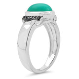 3.18 Carat Genuine Crysopharse & Black Spinel .925 Sterling Silver Ring
