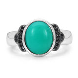 3.18 Carat Genuine Crysopharse & Black Spinel .925 Sterling Silver Ring