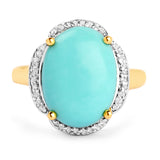 14K Yellow Gold Plated 7.04 Carat Genuine Turquoise & White Topaz .925 Sterling Silver Ring