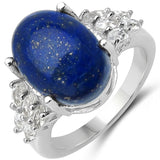 7.11 Carat Genuine Lapis & White Topaz .925 Sterling Silver Ring