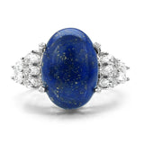 7.11 Carat Genuine Lapis & White Topaz .925 Sterling Silver Ring