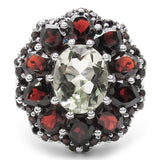7.49 Carat Genuine Green Amethyst & Garnet .925 Sterling Silver Ring