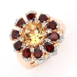 3.55 Carat Genuine Citrine, Garnet and White Topaz .925 Sterling Silver Ring