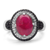 5.14 Carat Genuine Ruby, Black Spinel & White Topaz .925 Sterling Silver Ring