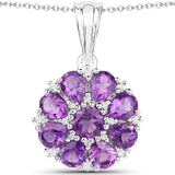 9.28 Carat Genuine Amethyst & White Topaz .925 Silver 3 Pc Jewelry Set Ring Earring & Pendant Chain
