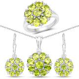 9.92 Carat Genuine Peridot & White Topaz .925 Silver 3 Pc Jewelry Set (Ring Earring & Pendant Chain)