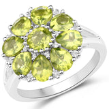 9.92 Carat Genuine Peridot & White Topaz .925 Silver 3 Pc Jewelry Set (Ring Earring & Pendant Chain)