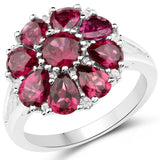 11.04 Carat Genuine Rhodolite Garnet White Topaz 925 Silver 3 Pc Jewelry Set