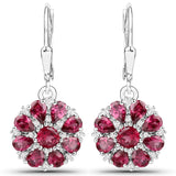 11.04 Carat Genuine Rhodolite Garnet White Topaz 925 Silver 3 Pc Jewelry Set