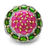 14K Yellow Gold Plated 5.78 Carat Genuine Chrome Diopside & Ruby .925 Sterling Silver Ring