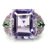 13.44 Carat Genuine Amethyst, Chrome Diopside & Rhodolite .925 Sterling Silver Ring