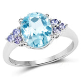 2.76 Carat Genuine Blue Topaz and Tanzanite .925 Sterling Silver Ring