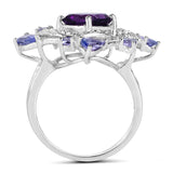 3.04 Carat Genuine Amethyst, Tanzanite & White Topaz .925 Sterling Silver Ring