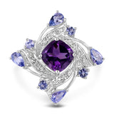 3.04 Carat Genuine Amethyst, Tanzanite & White Topaz .925 Sterling Silver Ring