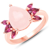 14K Rose Gold Plated 3.90 Carat Genuine Morganite and Rhodolite .925 Sterling Silver Ring