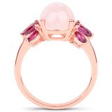 14K Rose Gold Plated 3.90 Carat Genuine Morganite and Rhodolite .925 Sterling Silver Ring