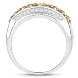 1.91 Carat Genuine Yellow Diamond and White Diamond .925 Sterling Silver Ring