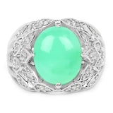 4.22 Carat Genuine Crysopharse And White Topaz .925 Sterling Silver Ring