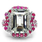 8.76 Carat Genuine Green Amethyst & Ruby .925 Sterling Silver Ring