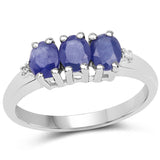 1.15 Carat Genuine Blue Sapphire & White Diamond .925 Sterling Silver Ring