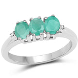 0.79 Carat Genuine Emerald & White Diamond .925 Sterling Silver Ring