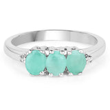 0.79 Carat Genuine Emerald & White Diamond .925 Sterling Silver Ring