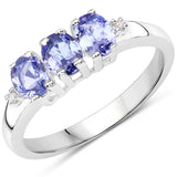 1.00 Carat Genuine Tanzanite and White Diamond .925 Sterling Silver Ring