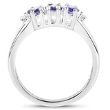1.00 Carat Genuine Tanzanite and White Diamond .925 Sterling Silver Ring