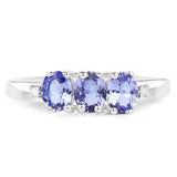 1.00 Carat Genuine Tanzanite and White Diamond .925 Sterling Silver Ring