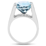 7.21 Carat Genuine Blue Topaz and White Cubic Zirconia .925 Sterling Silver Ring
