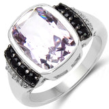 3.40 Carat Genuine Pink Amethyst, Black Spinel & White Topaz .925 Sterling Silver Ring