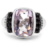 3.40 Carat Genuine Pink Amethyst, Black Spinel & White Topaz .925 Sterling Silver Ring