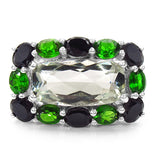 5.79 Carat Genuine Green Amethyst, Chrome Diopside & Black Spinel .925 Sterling Silver Ring