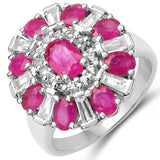 3.25 Carat Genuine Ruby & White Topaz .925 Sterling Silver Ring
