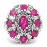 3.25 Carat Genuine Ruby & White Topaz .925 Sterling Silver Ring