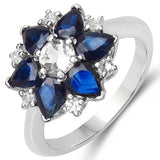2.88 Carat Genuine Blue Sapphire & White Topaz .925 Sterling Silver Ring