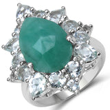 8.43 Carat Genuine Emerald & White Topaz .925 Sterling Silver Ring