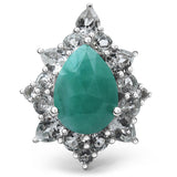8.43 Carat Genuine Emerald & White Topaz .925 Sterling Silver Ring