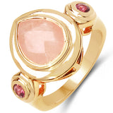 14K Rose Gold Plated 2.91 Carat Genuine Morganite & Rhodolite .925 Sterling Silver Ring