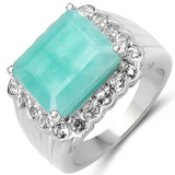 7.85 Carat Genuine Emerald & White Topaz .925 Sterling Silver Ring