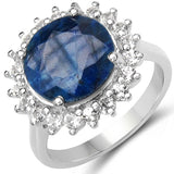 6.20 Carat Genuine Sapphire & White Topaz .925 Sterling Silver Ring