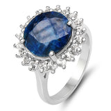 6.20 Carat Genuine Sapphire & White Topaz .925 Sterling Silver Ring